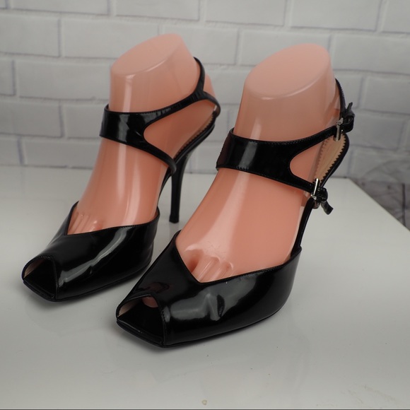 Giorgio Armani sz 38 black patent strappy heels - Picture 3 of 16